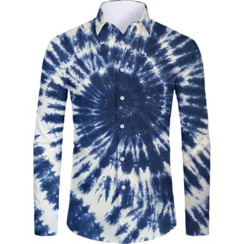 IFPD EU Size New Mens Long-sleeved Shirt Streetwear Casual Blue Tie-dye 3D Printed Fashion Summer Oversized Clothing Wholesale