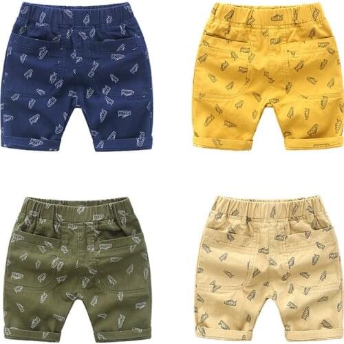 New Fashion Printed Shoe Summer Boys Shorts Breathable Linen 100% Cotton Children Shorts For Boys 2-7 Years Kids Beach Shorts