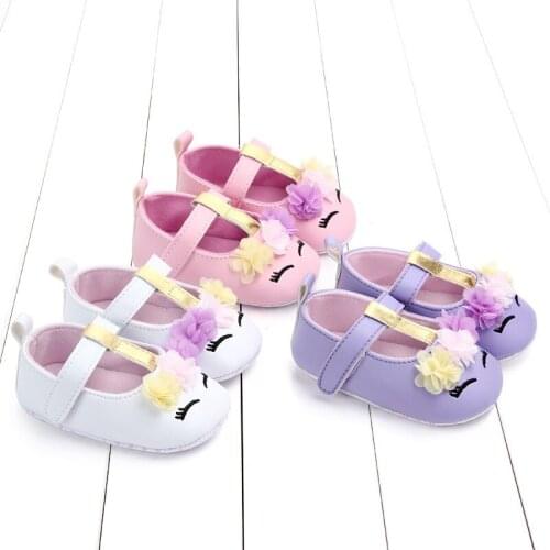 Hot Cute Unicorn Flower Baby Girl Shoes Soft Bottom Anti-slip Todder Shoes Newborn First Walker Princess Shoes SH20012