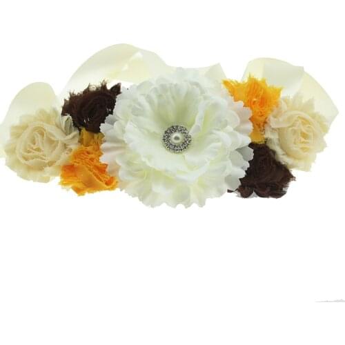 Ivory Peony Flower Sash Belt Bridesmaid Maternity Photo Prop Baby Girl Shower Belt Bridal Wedding Party Accessories
