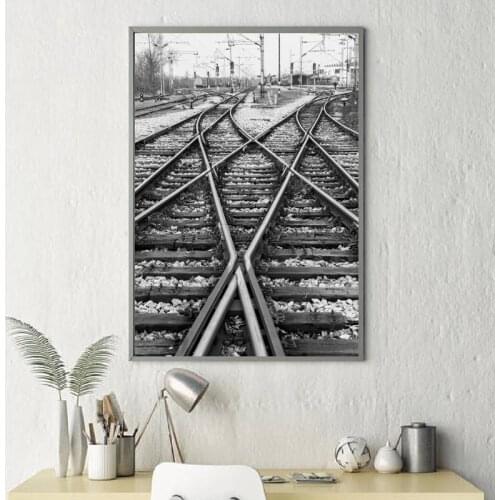 Rail Tracks Railway Wall Art Canvas Prints Train Tracks Photo Black and White Poster Canvas Painting Wall Picture Home Decor
