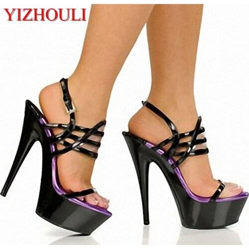 15 cm slippers, patent leather sexy plus-size high-heeled model sandals, fall dancing sandals
