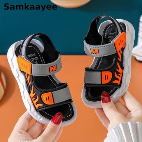 2-15y Kids Sandals Children Shoes Summer Boys Flats Shoes Hollow Out Mixed Color Hook & Loop Anti-Slip Beach Footwear S13