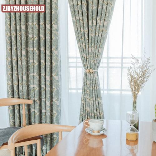 Chinese Style Curtains for Living Room Bedroom Cotton and Linen Fabric Printed Retro Green Leaf Curtains Product Customization