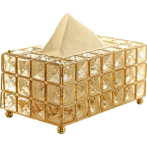 Style Metal Crystal Tissue Box Removable Tissue Tissue Napkin Holder Kitchen Living Room Dining Room Decoration