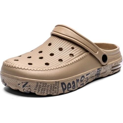 Men Soft bottom Shoes Crocks Summer Hole Shoes Rubber Clogs Garden Shoes Black Crocse Beach Flat Slipper Wading Non-slipshoes