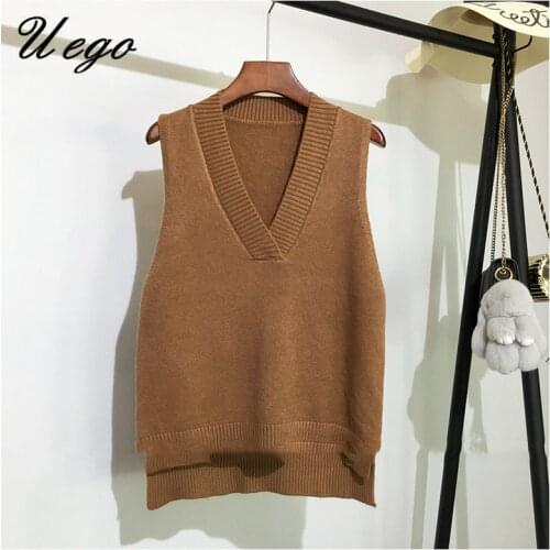Uego V-neck Knitted Vest Sweater Korea Style Chic Loose WomenS Sweater Outwear Autumn Spring Winter Female Casual Sweater Tops