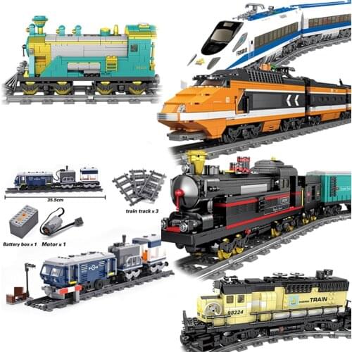 KAZI City Train Power Function high-tech Building Block Bricks DIY MOC Tech Toys Compatible all brand toy For Children Kids Gift
