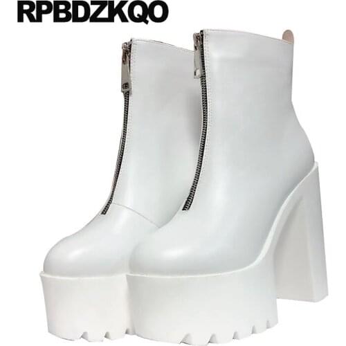 Gothic Sexy Punk Shoes Block Front Zipper Demonia Ankle Size 4 Cheap Fetish Women High Heel Goth White Platform Boots Chunky