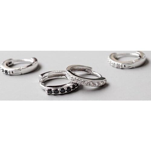 100% 925 sterling silver white black crystal hoop earrings for women, chic silver 925 female earings girl gifts fine jewelry