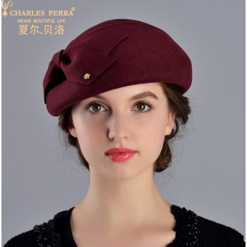 Charles Perra Women Fashion Hat 2020 NEW Autumn Winter Beret Elegant Lady Fedoras Keep Warm Casual Wool Hats Caps 5716