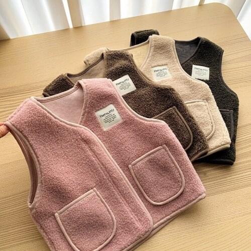 Girls Vest New 2021 Spring Autumn Childrens Waistcoats Velvet Warm Vest Baby Childrens Korean Style Vest Jacket Sleeveless Top