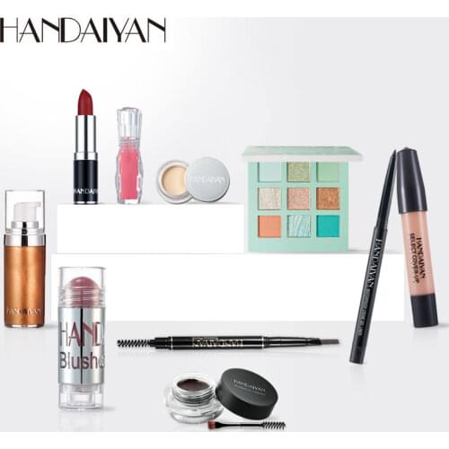 10 Pcs/set HANDAIYAN Makeup Set Eyeshadow Palette Blush Lipstick Concealer Eyebrow Eyeliner Pen Beauty Cosmetics Set Maquillaje