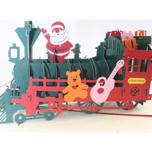3D Pop Up Greeting Cards Train Happy Birthday Thank You Halloween Christmas Postcard Gift