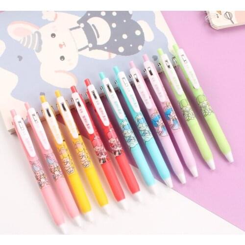 6PC/SET Cute Press Pen 0.5 Korean Cartoon Anime Pen Black Water Pen Student School Supplies Stationary 6 Different Pen Rod Red
