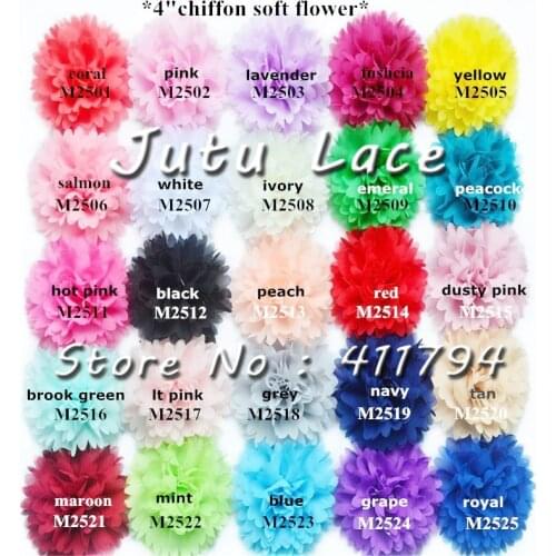 60 pcs/ lot , 4'' shabby chiffon flowers ,soft chiffon flowers for headband hair accessories 25 colors