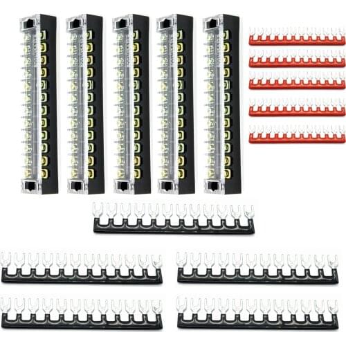 600V 15A 5/6/12 Positions Screw Barrier Terminal Block Dual Rows Wire Barrier Block Terminal Strip Power Distribution Terminal