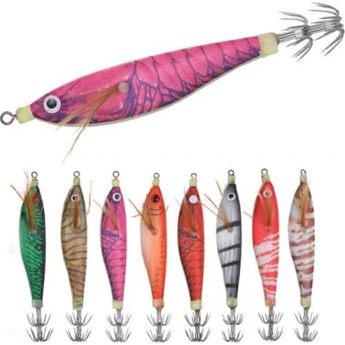 8Pcs Wood Shrimp Bait 9.5CM 10G Octopus Cuttlefish Fishing Lure With Luminous Umbrella Hook Fishing Lure