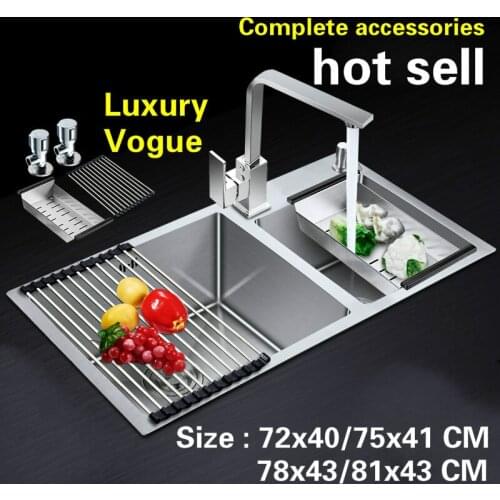 Free shipping Standard fashion kitchen sink handcraft double groove durable standard hot sell 72x40/75x41/78x43/81x43 CM
