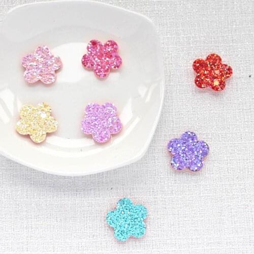 50Pcs Glitter Flower Applique for Handmade Crafts Ornament DIY Headwear Hair BB Clips Bow Decor Accessory Patche