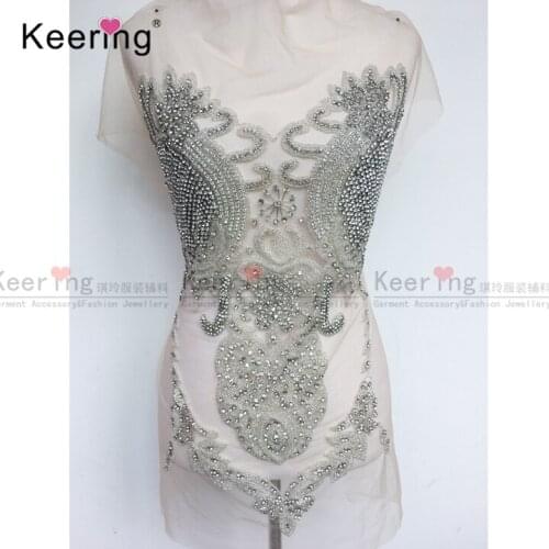 Shiny sexy bodice rhinestone applique for wedding panel WDP-134