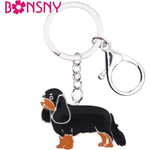 Bonsny Enamel Metal Cavalier King Charles Spaniel Dog Key Chains Keychain Rings Anime Jewelry For Women Girls Handbag Car Charms
