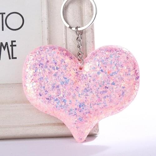 20Pcs/Lot Shiny Reflective Cartoon Keychain Heart-shaped Car Keys Pendant Accessories Wholesale Sequins Love Keychain