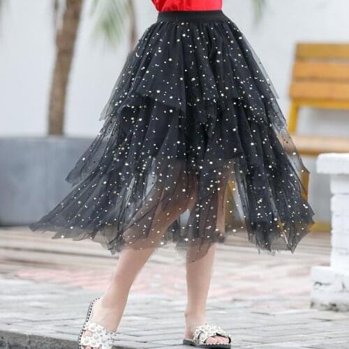 Girls Skirt Summer Autumn 2020 New Cake Irregular Children Princess Skirts Sequins Star Girls Net Yarn Skirts 2 4 6 8 10 12 14