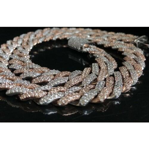 Two tone prong cuban link chain hiphop jewelry