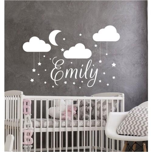Name Vinyl Sticker Wall Sticker, Baby Nursery Wall Sticker, Girl Room Wall Sticker, Star Moon Decoration Wall Sticker