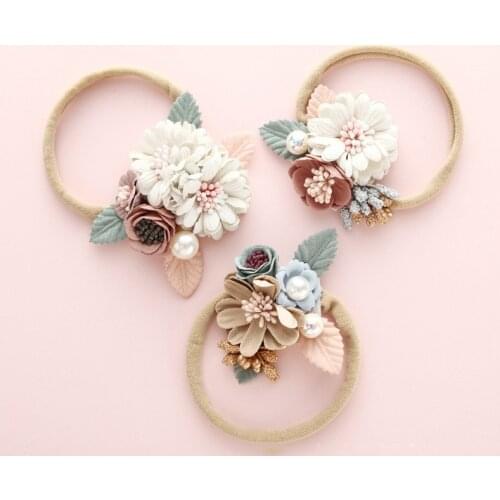 Boutique 15pcs Fashion Cute Floral Nylon Headbands Solid Flower Super Soft Hairbands Princess Photography Hair Accessories