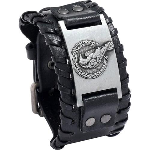 Jessingshow Wide Leather Material Punk Men Bracelet Jewelry 38mm Wide Wrap Layer Bangle Geometric Cuff Jewelry Pulsera Hombre