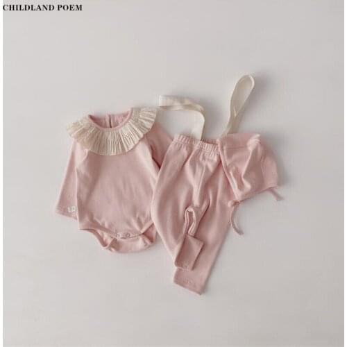 Baby Clothing Set Newborn Baby Girls Clothes 100% Cotton Long Sleeve Bodysuits + Suspender +Hats 3pcs Infant Baby Outfits Girl