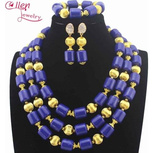 New Royal Blue Beads women Necklace set Nigerian Wedding African Artificial Coral Beads Jewelry Set Coral Beads Designs W13607