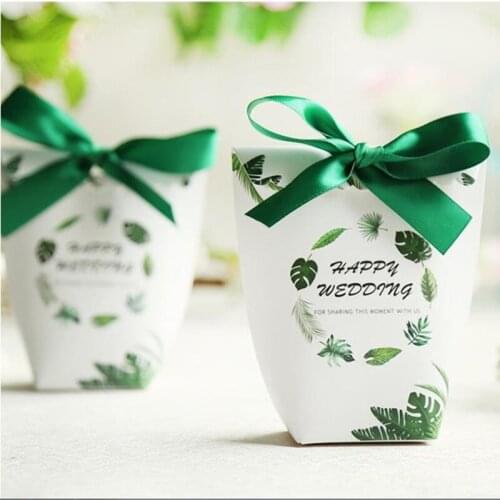 Continental Sen creative sugar box wedding wedding candy bag green leaf festive wedding candy boxed Bomboniere party chocolate b