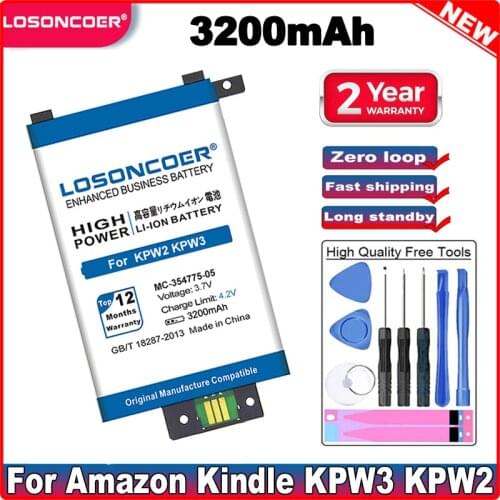 LOSONCOER 2800mAh MC-354775-05 For Amazon Kindle PaperWhite 2/3 KPW2 58-000049 KPW3 Tab Tablet Good Quality Battery +Gift tools