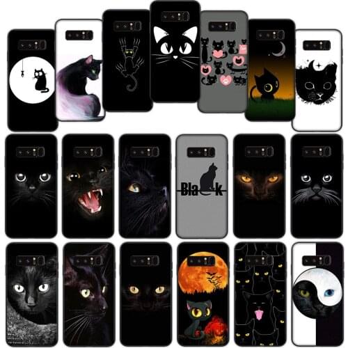 Cute Black Cat Staring Eyes Soft Cover Case for Samsung Galaxy Note 8 9 A01 A60 M10 M20 M30 M40 M30S S8 S9 Plus