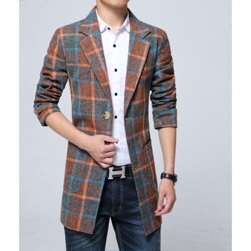 2021 mens autumn winter fashion business casual high-end Full woolen trench coat mens long check plaid coat jacket clothing