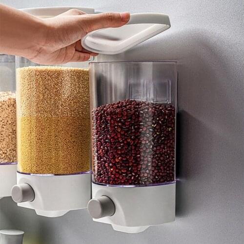 Wall Mounted Dry Food Dispenser Storage Box Kitchen Rice Grain Storage Container