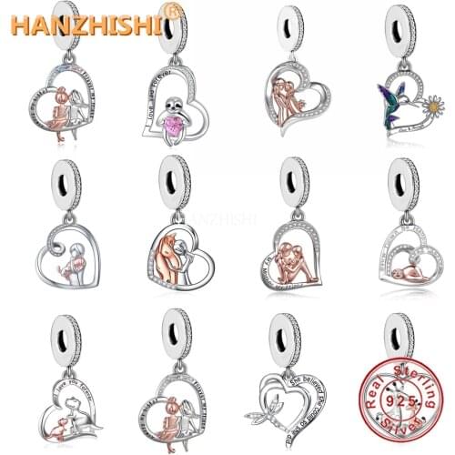 925 Sterling Silver I Love You Heart Dangle Charms Beads Fit Original Pandora Charm Bracelet Birthday Gifts for Women Girlfriend