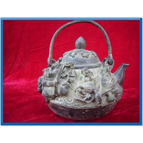 Rare Old Ming Dynasty (xuan de1426-1438) Bronze teapot,best carving ,Bronze pot,with mark,free shipping