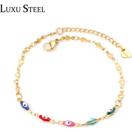 LUXUSTEEL Turkey Style Eye Evil Link Chains Anklets Stainless Steel Gold Color Summer Beach Foots Anklets Women Accessories
