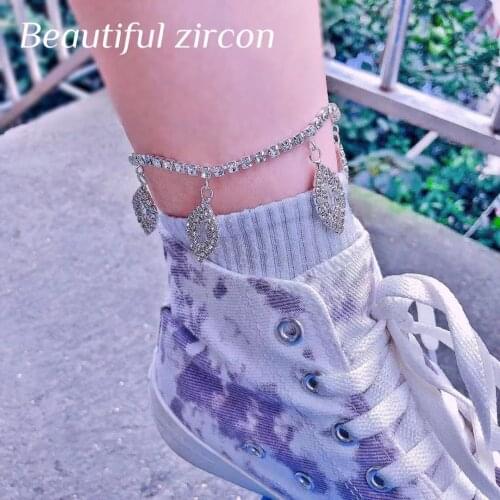 Luxury crystal pendant womens Anklet Bracelet wholesale wedding Bohemian fashion Rhinestone barefoot Anklet high heels accessor