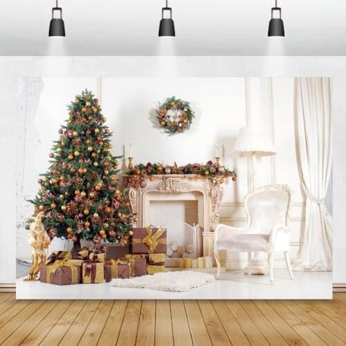 Christmas Backdrops For Photography Interior Christmas Tree Gifts Fireplace Scene Child Family Shoot Photo Background Photocall