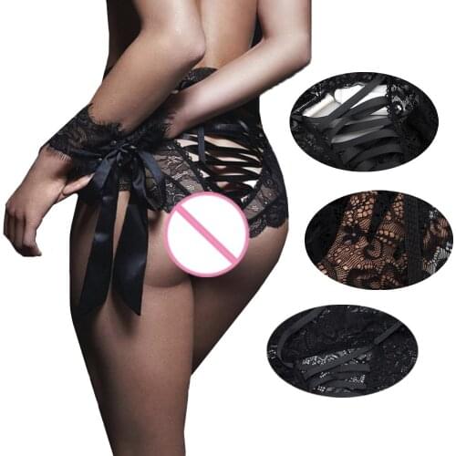Sexy Underwear Women Tempting Bandage Lace High Waist Panties Lingerie Sexy Bare Imitation Black Red Briefs Lencería Wholesale A