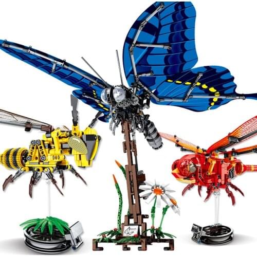Simulation insect Bee Butterfly Technic Building Blocks dragonfly animals Model Bricks Educational Toys for Children gift