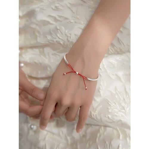 S925 silver bangle bracelet with red string bowknot ins jewelry bracelet for female lover girlfriend gift wholesale