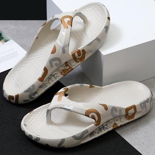 QYCKABY Summer Women Flip Flops Fashion Printing Outdoor Slippers EVA Soft Dry Shoes Mens Slip on Flats Female Sandals 2021 Pink