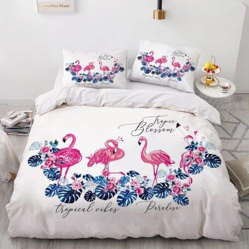Simple Bedding Sets 3D Flamingo Duvet Quilt Cover Set Comforter Bed Linen Pillowcase King Queen Full Double 140x200cm Size