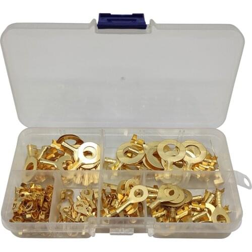 150pcs Cable Wire Connectors Car Disassembly Tool Ring Type Gold Terminals Golden Brass Crimp Terminals Connectors 3.2mm-10.2mm
